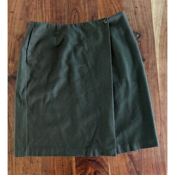 Michele VINTAGE 100% Wool Skirt Sz L Solid Lined Army Green Classic Office VTG - Picture 2 of 12